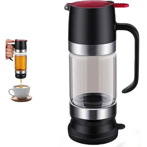 Irovami Distributeur de miel en verre : pompe anti-goutte avec support – Distributeur de sirop pour café, thé, petit-déjeuner et usage en cuisine (noir) (1/5)