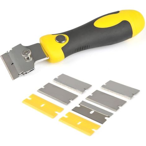 1 Racloir réglable, 8 lames de rechange, acier SK5 et inoxydable, manche extensible 80cm, pour verre et carrosserie (1/5)