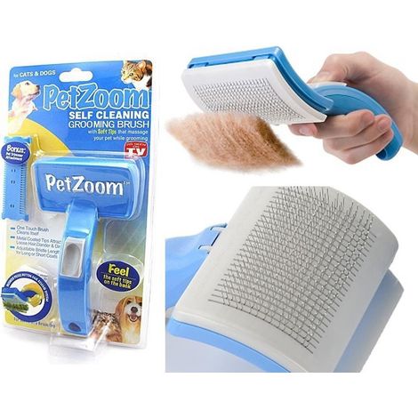 TrAdE Shop Traesio - Petzoom Spazzola Autopulente Pettine Sottopelo Per Peli Cane Gatto Pet Zoom -