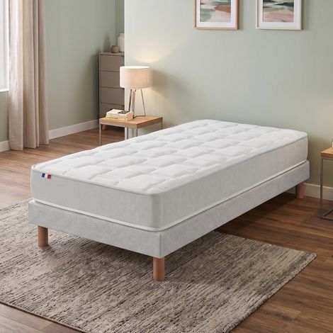 Ensemble matelas mousse accueil memoire de forme H16 sommier en kit gris 90 x 190 (1/5)
