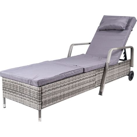 sdraio reclinabile eurogarden "holiday" in polyrattan grigio con cuscini e ruote 210x66x33 cm