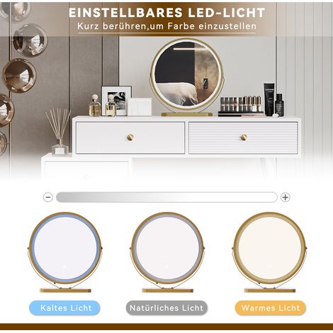 Coiffeuse avec miroir lumineux LED, ensemble cosmétique avec armoire latérale réglable et tiroir coulissant, dimensions L100xH78xP40 cm, sans tabouret (1/5)
