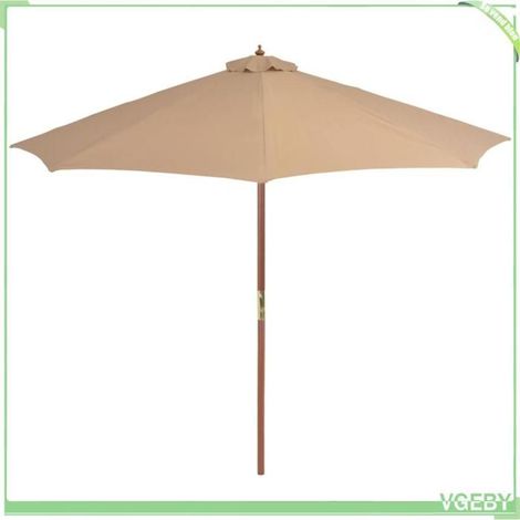 Parasol d'extérieur - FAFEICY - 44496 - 300 cm diamètre - Mât en bois - Toile taupe anti-UV (1/5)