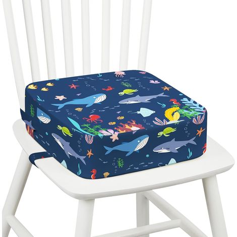 Rehausseur Chaise Enfant, Lavable Coussin Rehausseur avec 2 Sangles Réhausseurs pour Enfant 32 x 32 x 10 cm - Monde Marin (1/5)