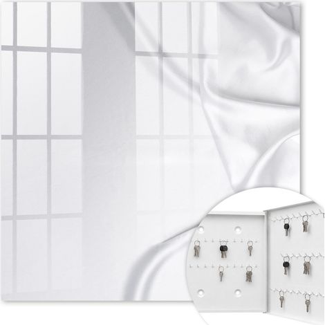 Armoire à clés - (30 cm x 30 cm) - Boîte à clés murale - Coffret de rangement pour clés - Couleur blanche - Ouverture vers la droite - Pour maison et bureau - Linge de lit en satin