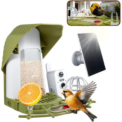 Verbesserter intelligenter Vogelfutterspender mit Kamera, KI-gestützter Vogelartenerkennung, verstellbarer Außenkamera, 2K-HD-Live-Ansicht und Bewegungsalarmen (1/5)