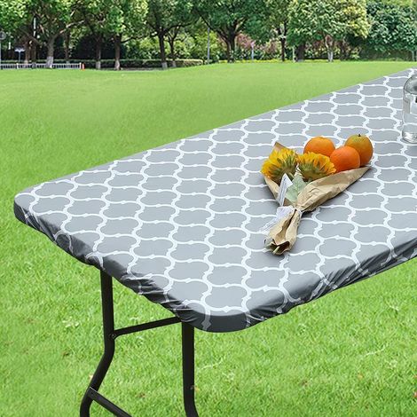 Nappe Rectangulaire en Vinyle Couverture de Table Élastique avec Doublure en Flanelle Imperméable et Lavable Protecteur de Table pour Extérieur Intérieur Pique-Nique Camping (1/5)