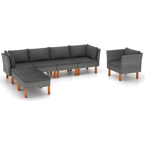 vidaXL Salon de jardin 7 pcs Résine tressée et bois d'eucalyptus Gris (1/5)