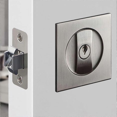 Serrure à mortaise encastrée invisible argentée pour portes coulissantes en bois (1/5)