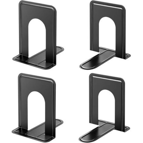Serre-livres universels de qualité supérieure pour étagères, serre-livres antidérapants, 6 x 4,6 x 6 po, noir (2 paires/4 pièces, grand) (1/5)