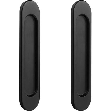 2x Poignées de Porte Coulissante Ovales Autocollantes, Poignée Porte Coulissante, Alliage D'aluminium noir mat sans Perforation pour Portes Coulissantes de Grange, Fenêtres, Armoires / 15 cm (1/5)