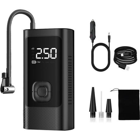 Compresseur d'air portable 150 PSI, pompe à pneus électrique avec arrêt automatique, écran LCD et lumière LED, pour voiture, moto et vélo (1/5)