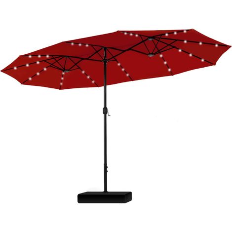 Parasol Rectangulaire avec Support Grand 450x270cm pour Jardin Terrasse Parasol de Jardin avec LED, Manivelle, Protection UV, Résistant au Vent, Rouge Foncé (1/5)