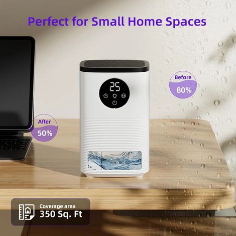 Ce petit déshumidificateur portable est conçu pour un usage domestique. Il est doté d'un arrêt automatique, fonctionne silencieusement et convient parfaitement à une utilisation dans une chambre. (1/5)