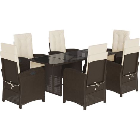 Maison Exclusive - Set da Pranzo da Giardino 7pz con Cuscini in Polyrattan Marrone (1/5)