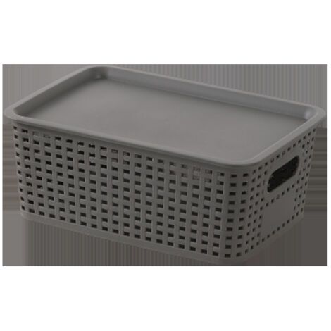 Paniers de rangement en plastique avec couvercles, conteneurs de rangement en plastique empilables : paniers de rangement pour organiser les étagères, les tiroirs, les bureaux, les placards, les salle (1/5)