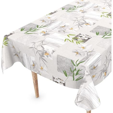 Waschbare Wachstuchtischdecke, geschnittener Rand, Orchideenmuster, Spa-Stil, pflegeleicht, 120 x 140 cm (1/5)