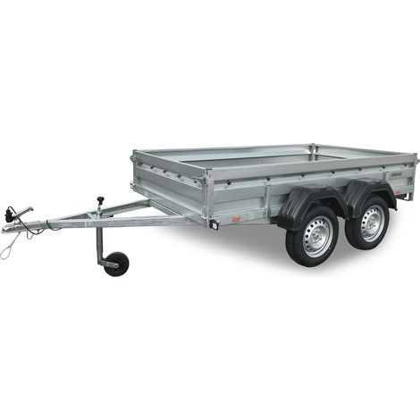Monmobilierdesign – Remorque double essieu en acier 265 cm – Ridelles avant/arrière ouvrantes – Châssis galvanisé – PTAC 500 kg – Caisse L 265 x l 132 cm