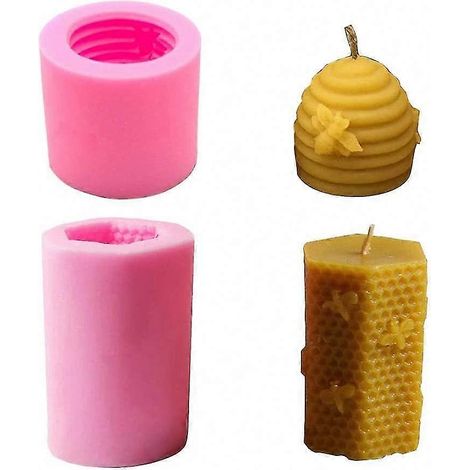 Lot de 2 moules à bougies abeille 3D en silicone en forme de ruche pour la fabrication de bougies (a-5-f6) (1/5)