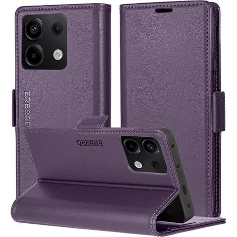 Funda para Xiaomi Redmi Note 13 5G, tipo cartera con tapa, diseño brillante de lichi, color morado. (1/5)