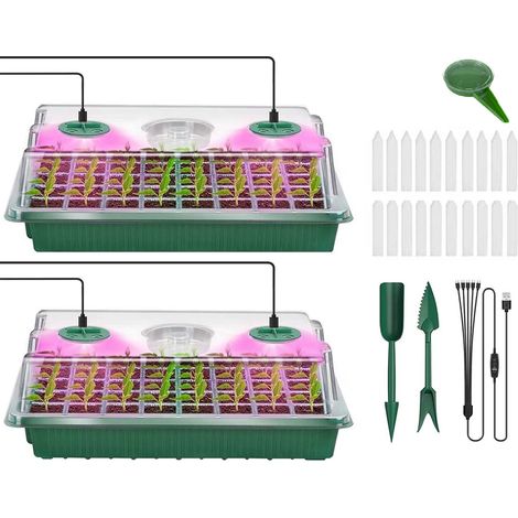 Mini serra, telaio per la germinazione, vassoio per semi, con illuminazione, accessori TG81371, set da 2 (1/5)
