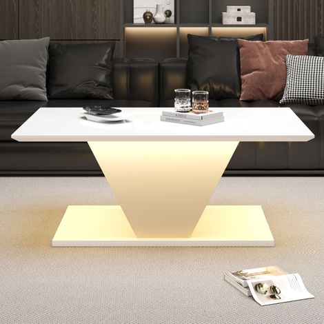 Tavolo soggiorno 100x50x46 LED V-forma lucido bianco OKMYHOME (1/5)
