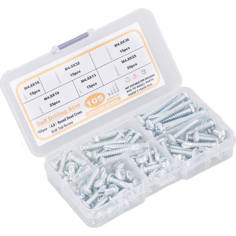 105 vis autoperceuses à tête ronde cruciforme en acier au carbone avec boîte de rangement (1/5)