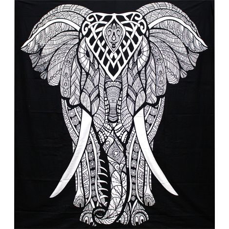 Couvre-lit double en coton + tenture murale B&W - Éléphant- Vendu par 1