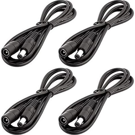 4pcs 1m DC 12V Cble d'extension Prise DC 5,5mm x 2,1mm DC 0-36V Cordon d'alimentation Rallonge lectrique Mle Femelle pour Moniteur de Voiture, Camra CCTV, Bande LED, Noir (1/4)