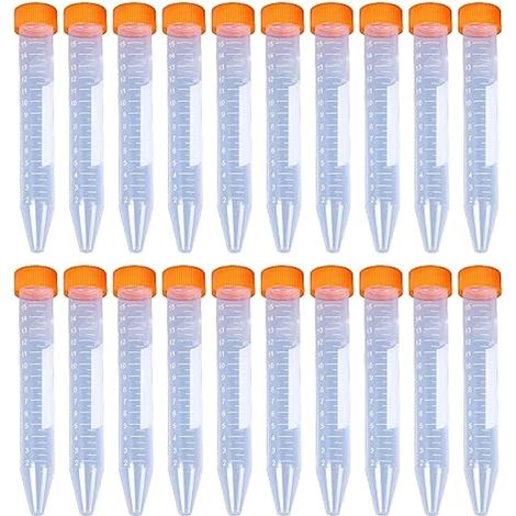 Orange Tubes à Essai Gradués 15ml Cryotubes En Plastique Tubes Fond de cône, Tube de Fiole Congelé en Plastique avec Bouchon à Vis, Flacon Transparent, Tubes à essai en plastique 20 Pièces (1/4)