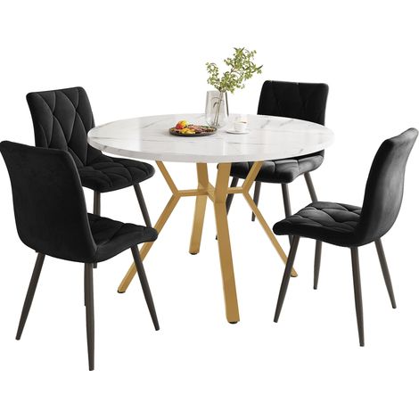 tavolo 100 cm rotondo con 4 sedie effetto marmo OKMYHOME (1/4)