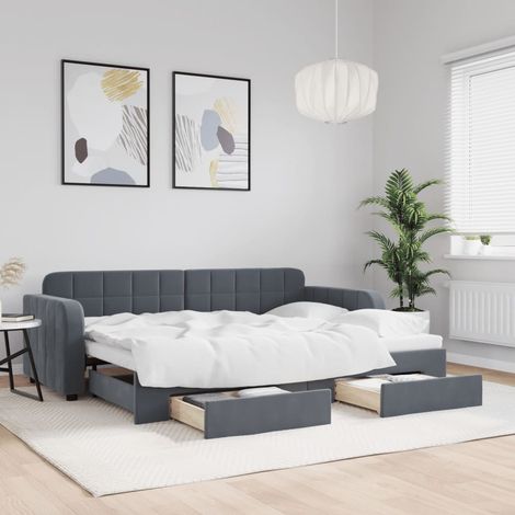 Tagesbett Ausziehbar mit Schubladen Dunkelgrau 80x200 cm Samt (1/5)