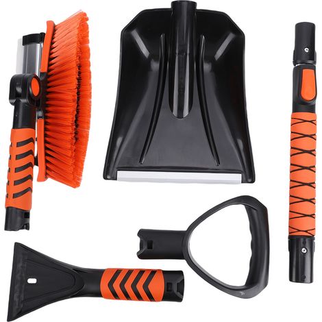 Kit 4 en 1 grattoir glace pelle neige – Poignée mousse brosse rotative 180° extensible voitures camions SUV, hiver (1/5)