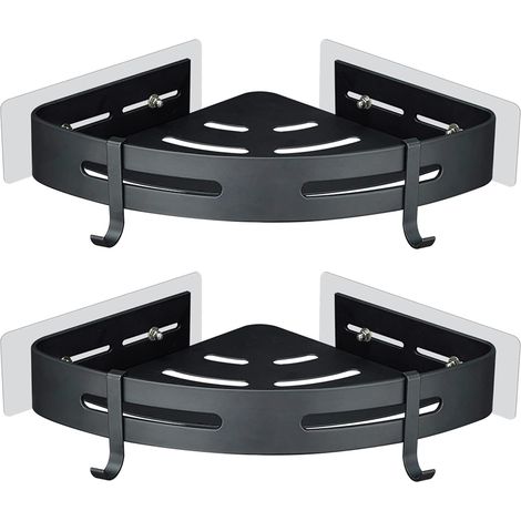 FLITI Corner Shower Shelf, No Drilling Required, 2 Pieces, Matte Black  High-Strength Adhesive Holder for Shower Gel & Shampoo, Aluminum, 15 kg Capacity (1/4)