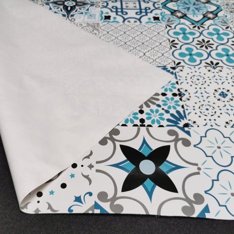 Nappe Toile cirée PVC sur Mesure, Tailles et Motifs au Choix, toile cirée pour Tables intérieures et extérieures - 140 x 200cm - Taormina Bleu.