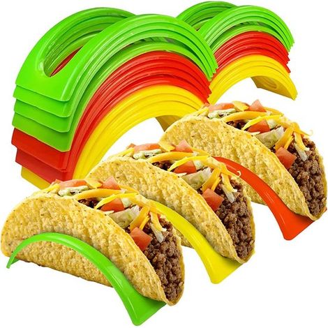 Soporte para tacos de 12 piezas，coloridos soportes para tacos，estantes de plástico para tacos，bandeja para tortillas，restaurante y fiestas (1/5)