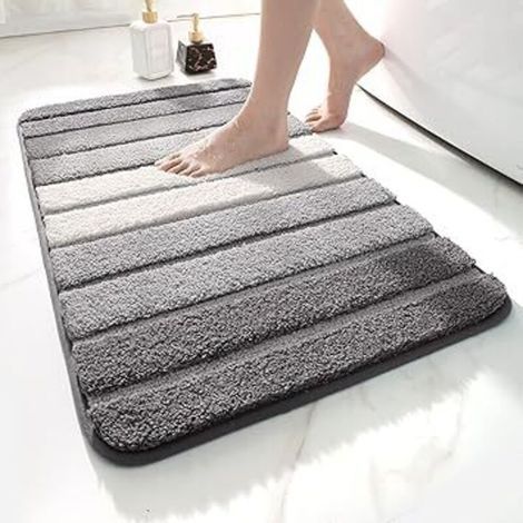 Tapis de salle de bain antidérapant gris 40 x 60 cm, tapis de salle de bain en microfibre douce, absorbant, lavable en machine, tapis de douche extra épais pour salle de bain (1/5)
