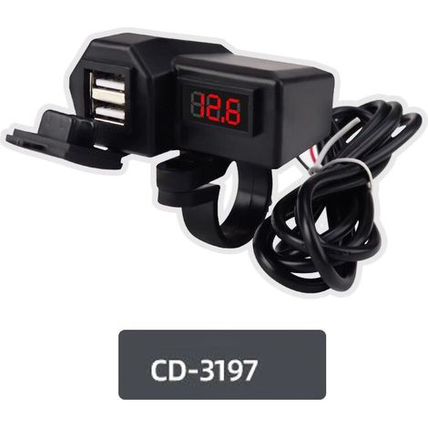 Chargeur Moto USB Double Prise Rapide avec Voltmètre CD-3197, Adaptateur 2 en 1 Multifonction pour Téléphone, Charge Rapide et Sécurisée (1/3)
