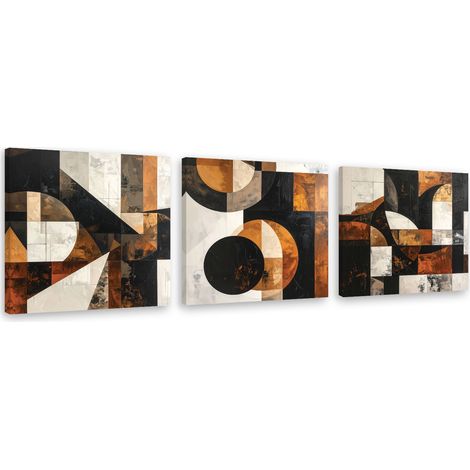 Tableaux sur toile lot  Abstraction géométrique marron 3 x 20x20