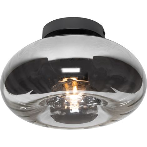 QAZQA Lampada da soffitto ayesha - Art déco - Vetro,Acciaio - Nero - Tondo E27 Max. 1 x 4.5 Watt