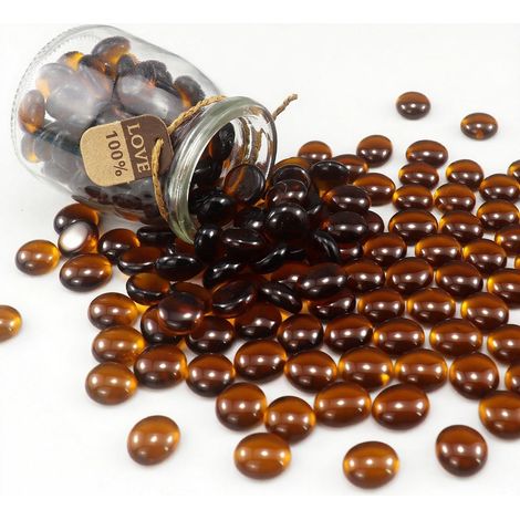 Perles en verre de 0,4 kg pour remplissage de vase, gravier d'aquarium, billes en verre plates, pierres précieuses, pierres précieuses pour aquarium, pierres décoratives pour la maison – Ambre (1/5)