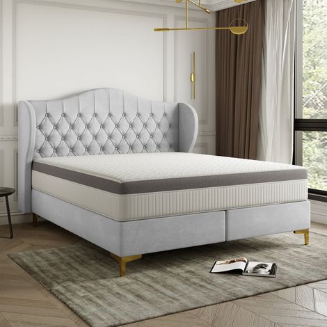 Polsterbett Doppelbett PELAGIO Stoff Whisper Hellgrau 180x200cm inkl. Matratze (1/5)