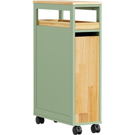 SoBuy Chariot de rangement vert à 2 tiroirs Meuble à tiroirs sur roulettes avec plateau en bois Étagère coulissante pour salle de bain et cuisine 50×20×79 cm Capacité de charge 22 kg NSR14-GR (1/5)