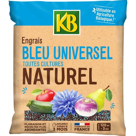 Engrais Bleu Universel 3 kg - Floraison et récoltes plus abondantes - Nourrit cultures jusqu'à 3 mois - Epandage facile - Micro-granulés - Pour une surface de 120 m² -Fabriqué en France (1/3)