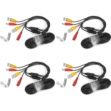Lot de 4 câbles d'alimentation vidéo BNC pour systèmes de vidéosurveillance, 10 m. (1/5)