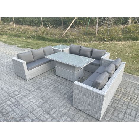 Fimous Rattan Gartenmöbel Set mit Sofa, Höhe verstellbar Esstisch,Beistelltisch,Outdoor Terrassen Essgruppe 5-teilige Sitzgruppe Helles Grau (1/5)