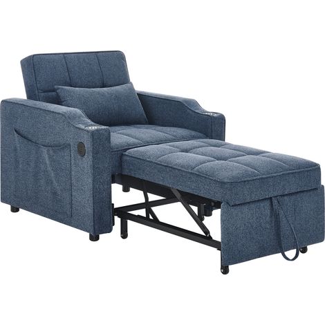 Fauteuil-lit 3-en-1 avec port USB/Type-C, canapé-lit 190 cm avec porte-gobelet en acier inoxydable, fonction lit et dossier réglable en 3 positions, poches latérales. Idéal pour les petits espaces et (1/5)