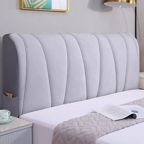Housse de tête de lit capitonnée - Tissu confortable et résistant à la poussière - Pour lit double/king size - 200 cm - Gris - Élégante protection du dossier et décoration pour
