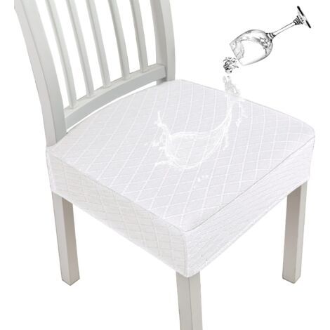 Housses de siège imperméables Diamond Lattice pour chaises de Salle à Manger,Housses de Chaise de Cuisine Extensibles pour Salle à Manger,Housses de Coussin de siège (Blanc,2 Pcs)