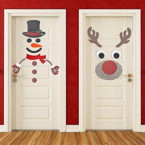 Autocollants de Noël pour portes, fenêtres et murs, décorations de porte d'appartement et de garage, autocollants de Noël bonhomme de neige et élan (1/5)
